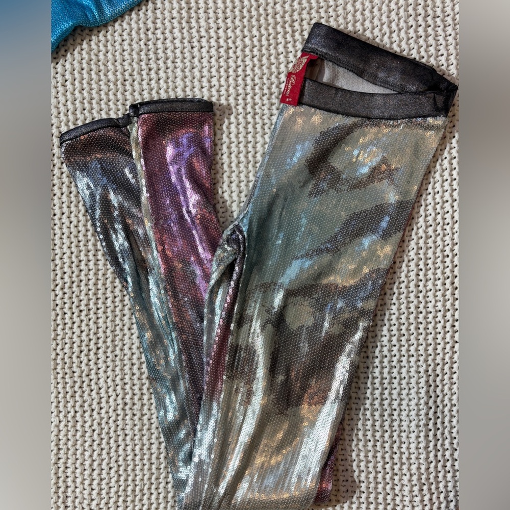 Vintage Y2K Apple Bottoms Sequin Leggings + Blue Shimmer Top | 2000s Set